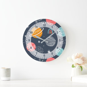 Cute Smiling Planet Pattern Grote Klok