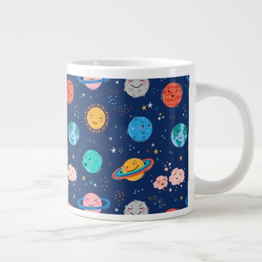 Cute Smiling Planet Pattern Grote Koffiekop (Rechts)
