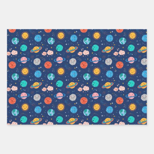 Cute Smiling Planet Pattern Inpakpapier Vel (Voorkant 3)