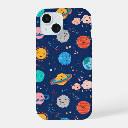 Cute Smiling Planet Pattern iPhone 15 Case (Achterkant)