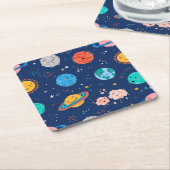 Cute Smiling Planet Pattern Kartonnen Onderzetters (Schuin)