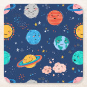 Cute Smiling Planet Pattern Kartonnen Onderzetters (Voorkant)