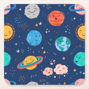 Cute Smiling Planet Pattern Kartonnen Onderzetters