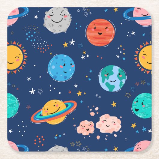 Cute Smiling Planet Pattern Kartonnen Onderzetters (Voorkant)