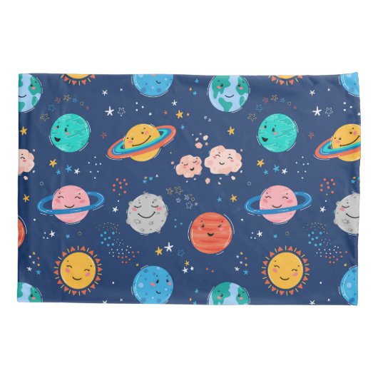 Cute Smiling Planet Pattern Kussensloop (Achterkant-Links)