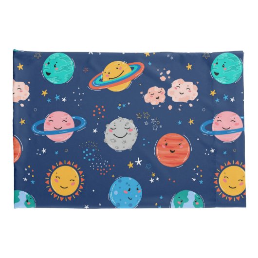 Cute Smiling Planet Pattern Kussensloop (Achterkant-Rechts)