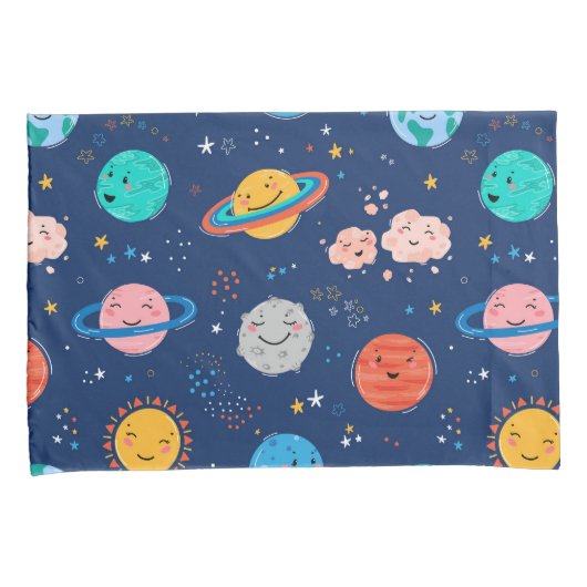 Cute Smiling Planet Pattern Kussensloop (Voorkant-Rechts)