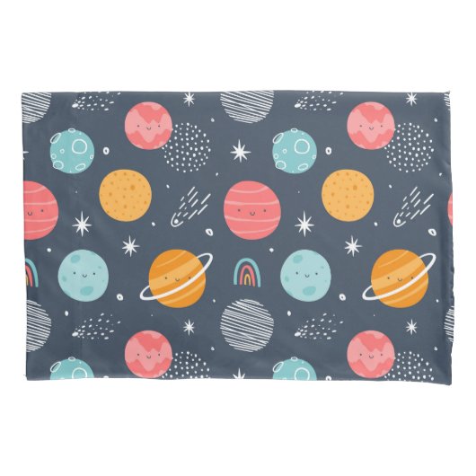 Cute Smiling Planet Pattern Kussensloop (Voorkant)