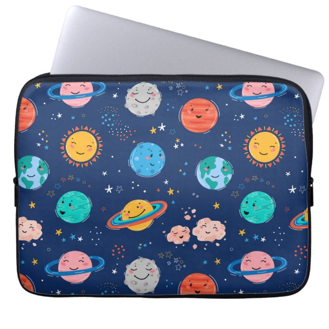 Cute Smiling Planet Pattern Laptop Sleeve (Voorkant)