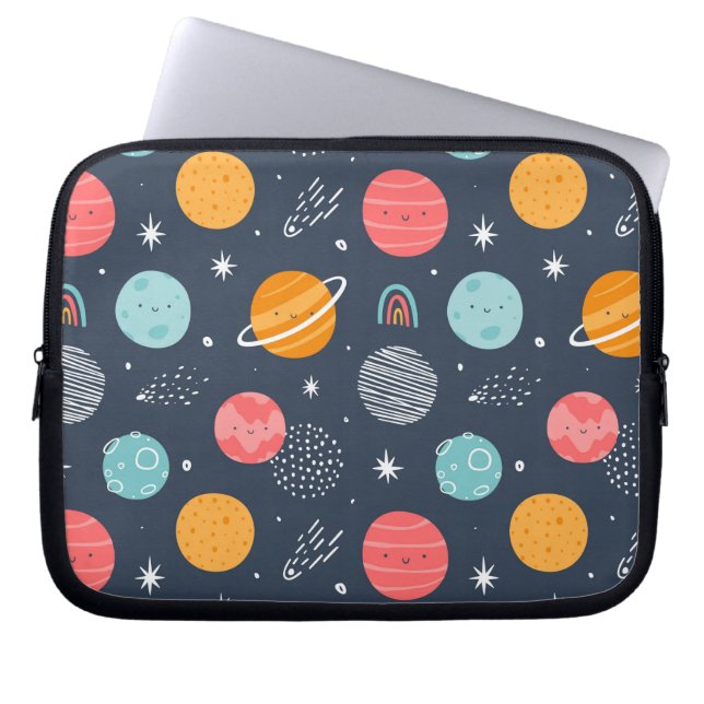 Cute Smiling Planet Pattern Laptop Sleeve (Voorkant)