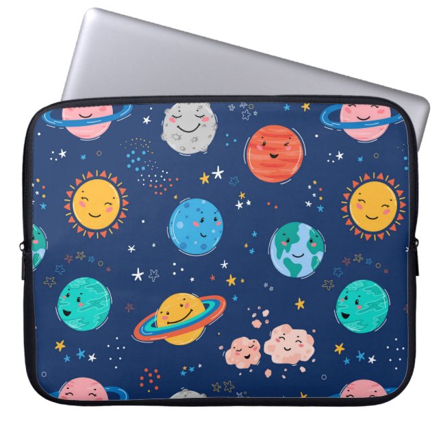 Cute Smiling Planet Pattern Laptop Sleeve (Voorkant)