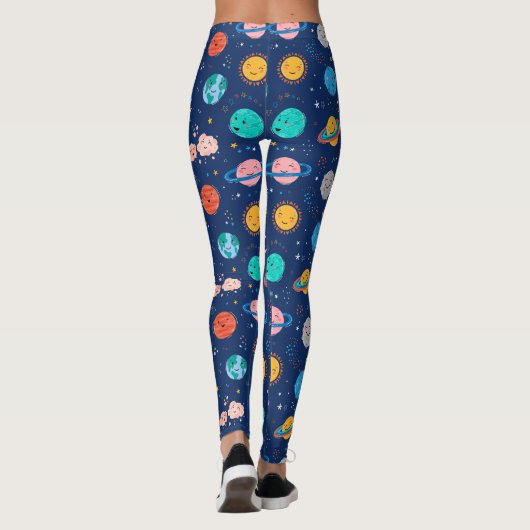 Cute Smiling Planet Pattern Leggings (Achterkant)