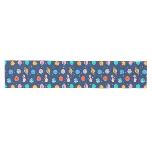 Cute Smiling Planet Pattern Medium Tafelloper (Horizontaal)