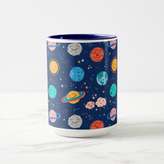 Cute Smiling Planet Pattern Mok (Midden)