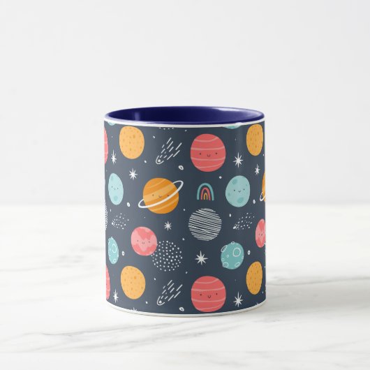 Cute Smiling Planet Pattern Mok (Midden)