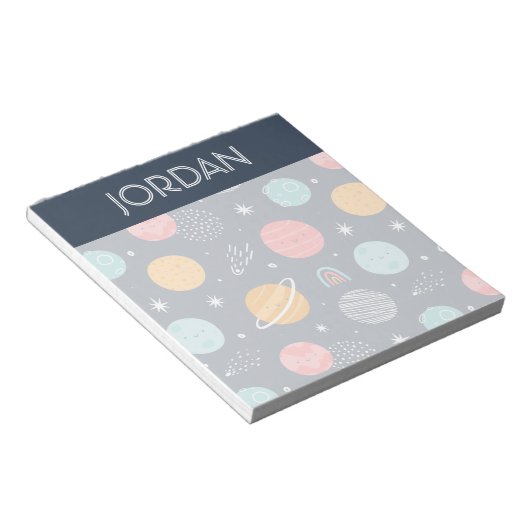 Cute Smiling Planet Pattern Notitieblok (Schuin)