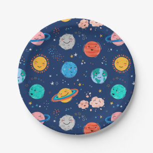 Cute Smiling Planet Pattern Papieren Bordje