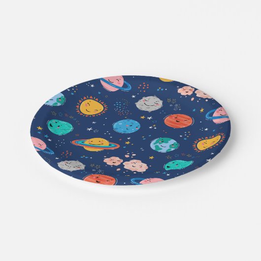 Cute Smiling Planet Pattern Papieren Bordje (Gekanteld)