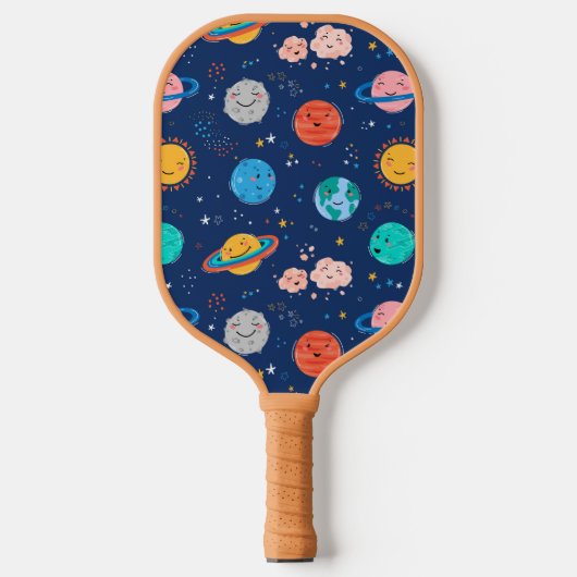 Cute Smiling Planet Pattern Pickleball Paddle (Voorkant)
