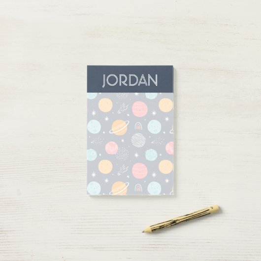 Cute Smiling Planet Pattern Post-it® Notes (Op bureau)