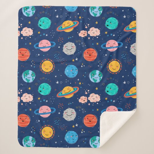 Cute Smiling Planet Pattern Sherpa Deken (Voorkant)