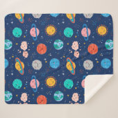 Cute Smiling Planet Pattern Sherpa Deken (Voorkant (horizontaal))