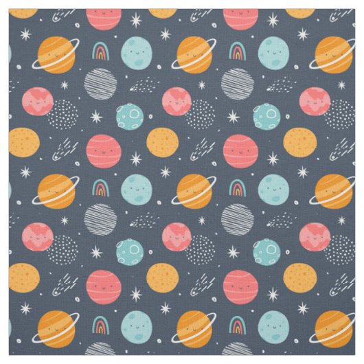 Cute Smiling Planet Pattern Stof (Swatch)