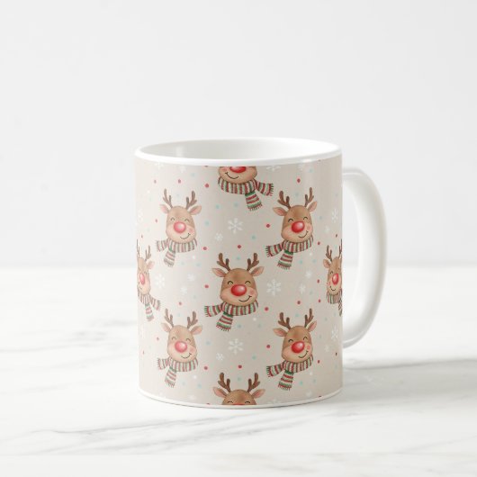 Cute Smiling Reindeer Christmas Pattern Koffiemok (Voorkant rechts)