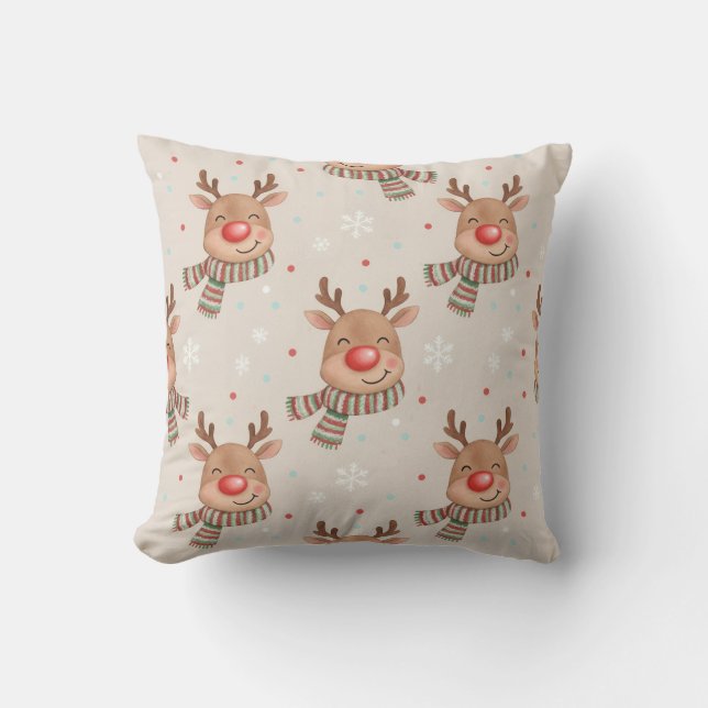 Cute Smiling Reindeer Christmas Throw Pillow Kussen (Voorkant)