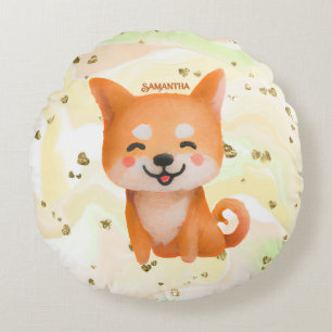 Cute Smiling Shiba Inu Rond Kussen