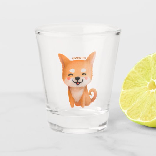 Cute Smiling Shiba Inu Shot Glas (Voorkant)