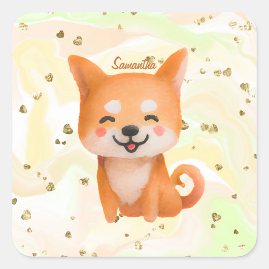 Cute Smiling Shiba Inu Vierkante Sticker (Voorkant)