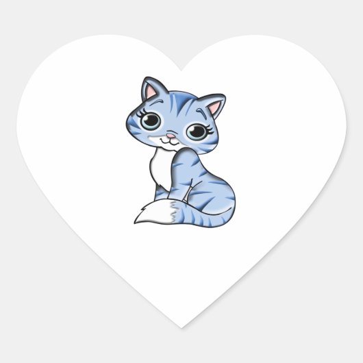 CUTE SMILING SKY BLUE KITTEN WITH BLUE EYES. HART STICKER (Voorkant)