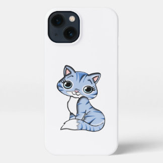 CUTE SMILING SKY BLUE KITTEN WITH BLUE EYES. iPhone 13 HOESJE