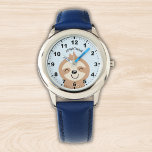 Cute smiling sloth for kids horloge<br><div class="desc">Lindo Diseño de Reloj para niños con ilustracion de un Lindo perezoso de color cafe sonriendo con un fondo Azul y el Nombre de tu hijo! Si tu hijo esta aprendiendo a usar el reloj este puede ser un magnifico regalo. No dude y adquiera este lindo diseño para niños ahora....</div>