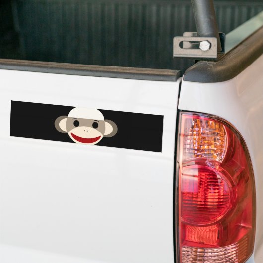 Cute Smiling Sock Monkey Face op Red Black Bumpersticker (Op Truck)