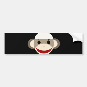 Cute Smiling Sock Monkey Face op Red Black Bumpersticker
