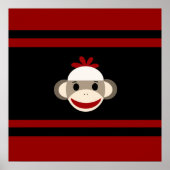 Cute Smiling Sock Monkey Face op Red Black Poster (Voorkant)
