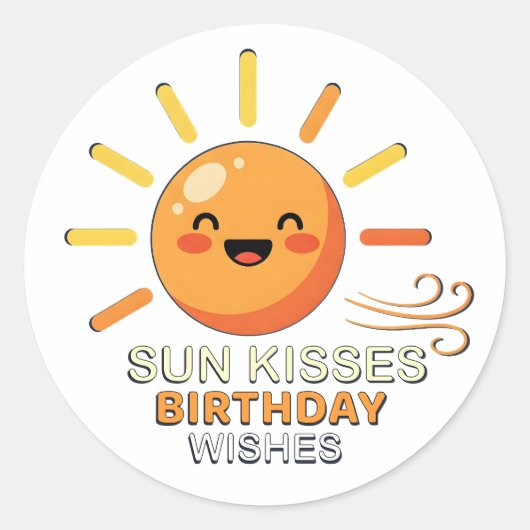 Cute Smiling Sun Birthday Stickers - Sun Kisses Wi (Voorkant)