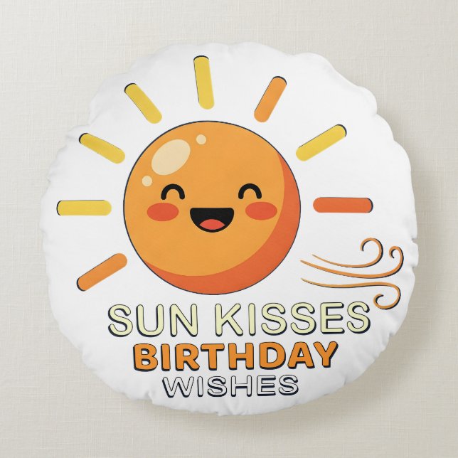Cute Smiling Sun Birthday Wishes Round Throw Pillo Rond Kussen (Voorkant)