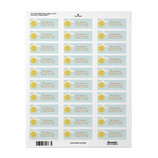 Cute Smiling Sun Return Address Label (Full Sheet)