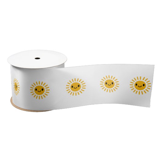 Cute Smiling Sun Watercolor Boho Design Satijnen Lint (Spoel)