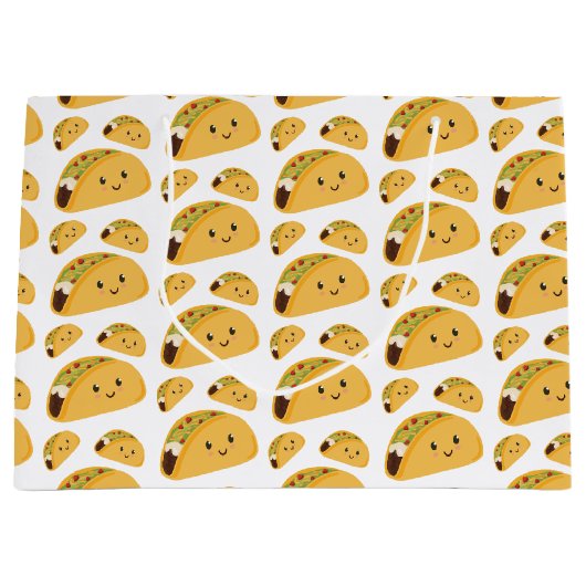 Cute Smiling Taco Pattern Gift Bag Large Cadeautasje (Voorkant)