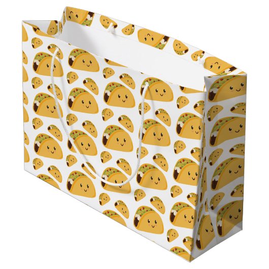 Cute Smiling Taco Pattern Gift Bag Large Cadeautasje (Achterkant Gekanteld)