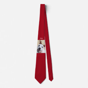 Cute Smiling White Reindeer Dog Joy Kerstrood Stropdas