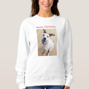 Cute Smiling White Reindeer Dog Kerstmis Sweatshi Trui