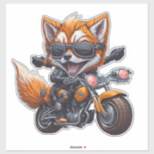 Cute Smilling Fox Riding Motorcycle Sticker (Vel)