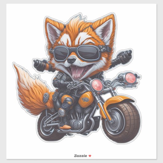 Cute Smilling Fox Riding Motorcycle Sticker (Vel)