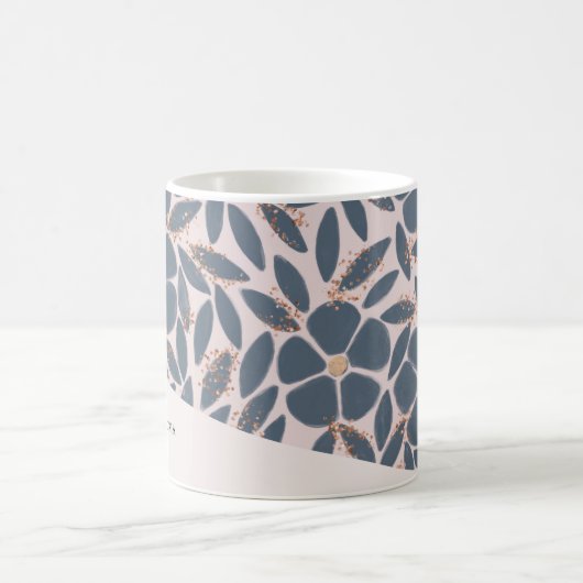 Cute Smokey Blue Roze Bloem Glitter Mok (Center)