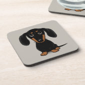 Cute Smooth Coated Black en Tan Dachshund Dog Bier Onderzetter (Linkerzijde)